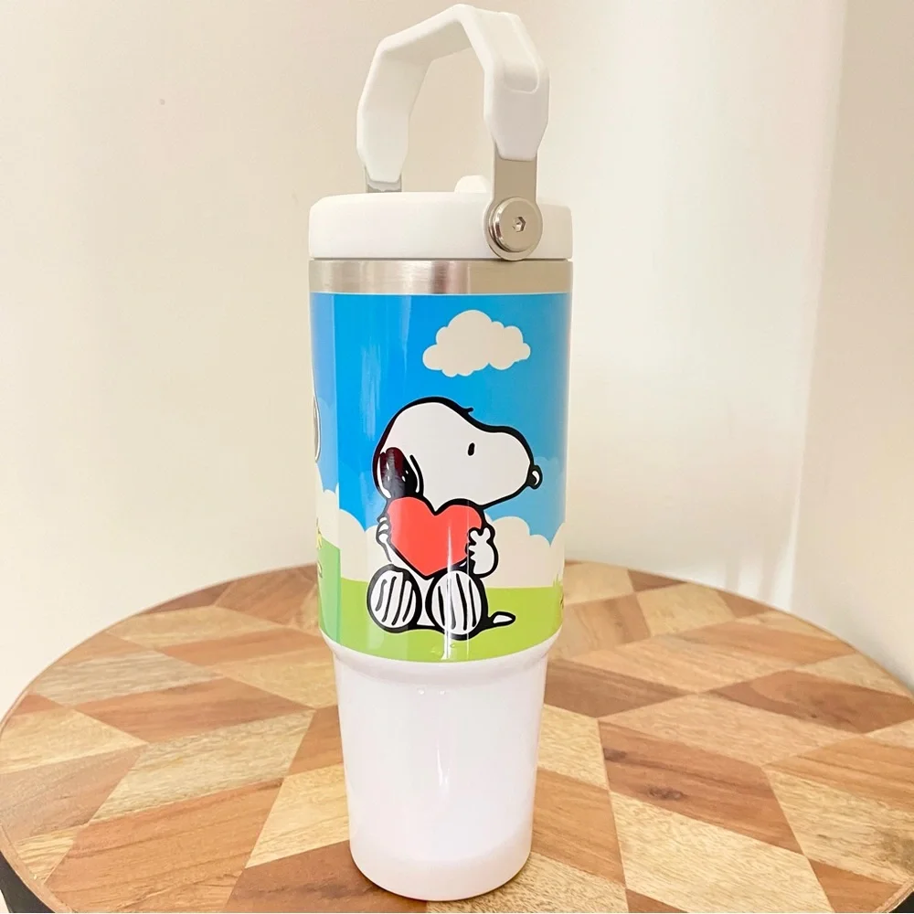 Snoopy 30oz Tumbler Flip Straw with handle. 30 oz cups Birthday gift for her.